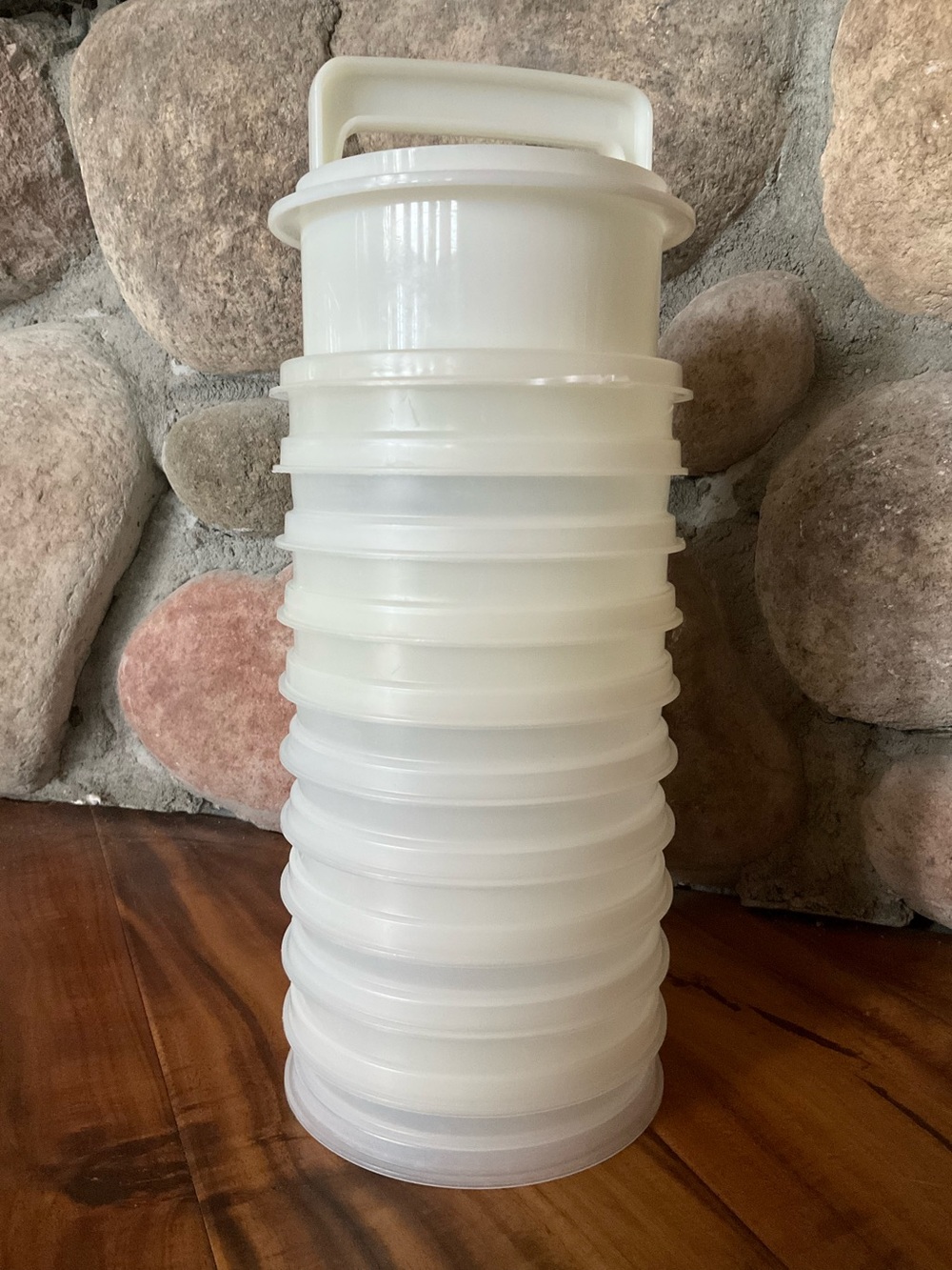 Vintage Tupperware Hamburger Press and Keeper Set